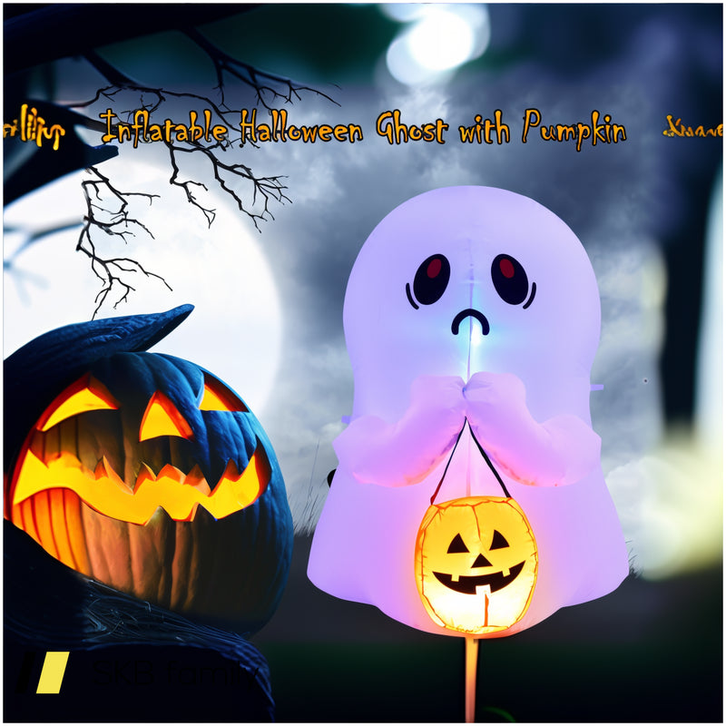 4 Feet Halloween Inflatable Ghost Holding Pumpkin Decor With Led Lights 240615-230950