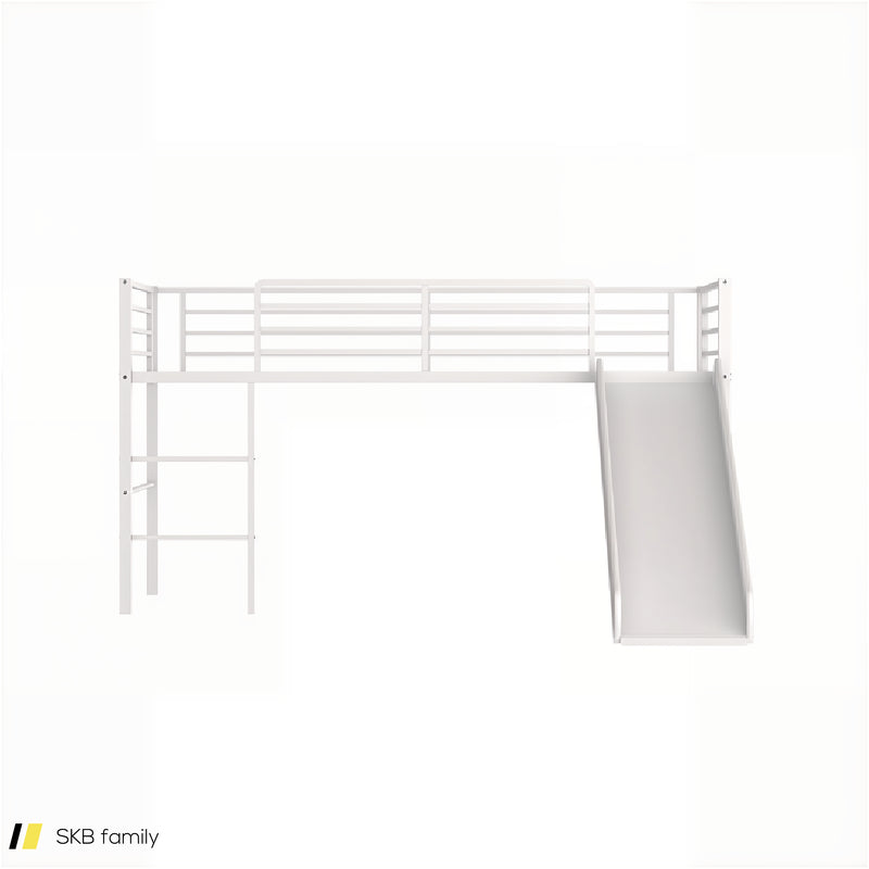 Twin Metal Loft Bed With Slide Safety Guardrails And Built-In Ladder 240615-230951