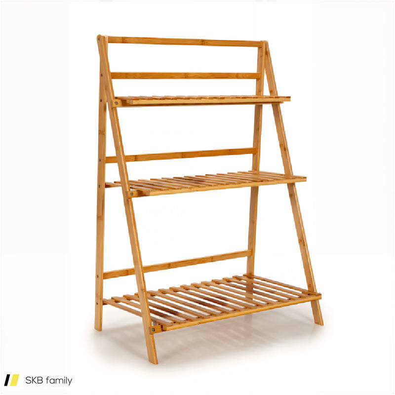 3-Tier Bamboo Foldable Plant Stand With Display Shelf Rack 240615-232695