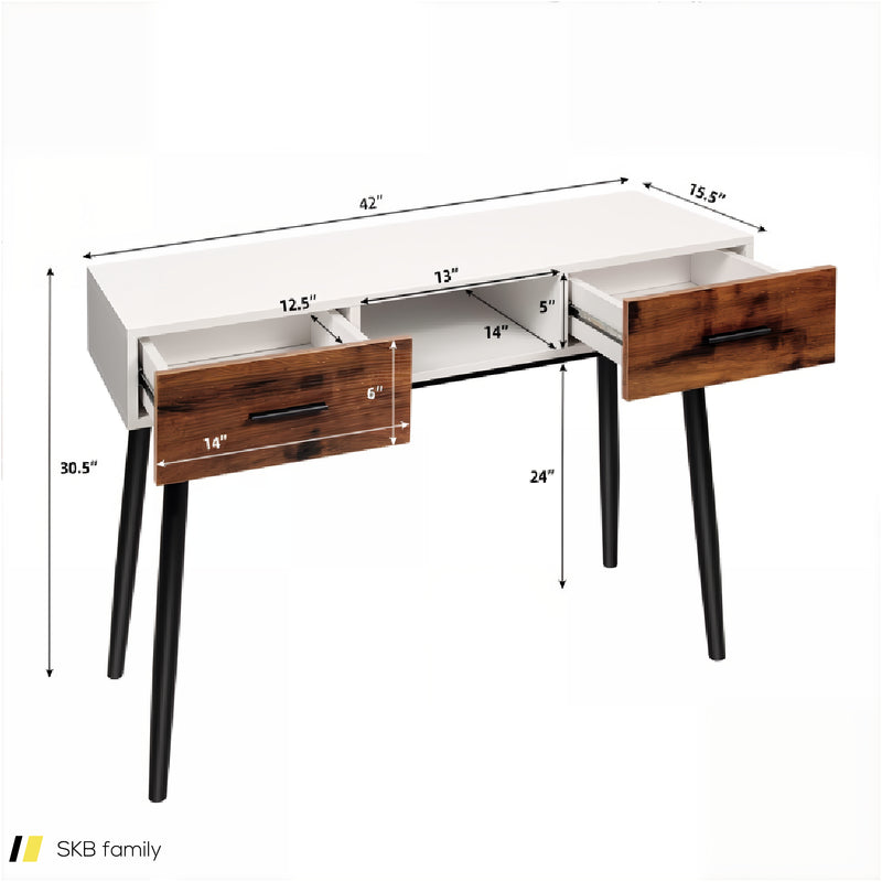 42 Inch Industrial Console Table With 2 Drawers For Entryway Hallway 240615-232779