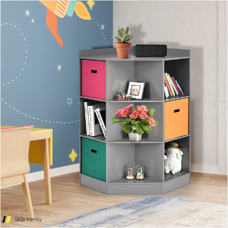 3-Tier Kids Storage Shelf Corner Cabinet With 3 Baskets 240615-232926