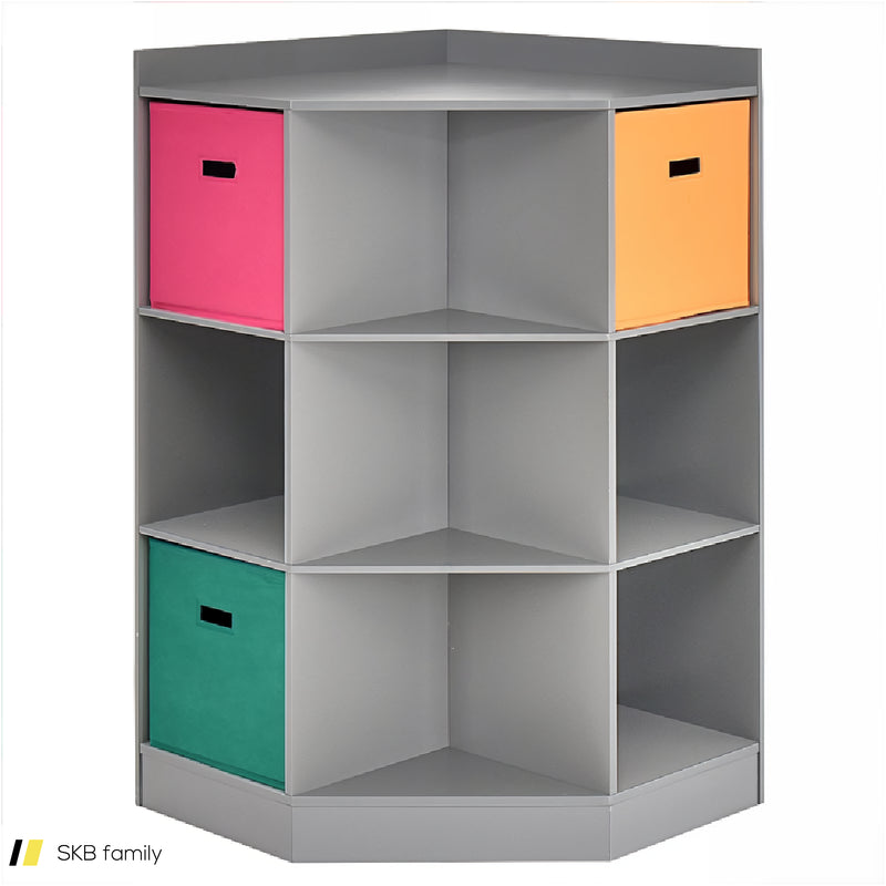 3-Tier Kids Storage Shelf Corner Cabinet With 3 Baskets 240615-232926