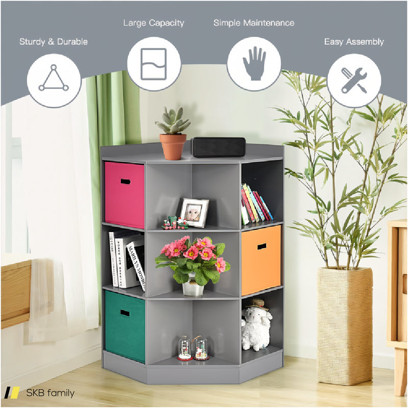 3-Tier Kids Storage Shelf Corner Cabinet With 3 Baskets 240615-232926